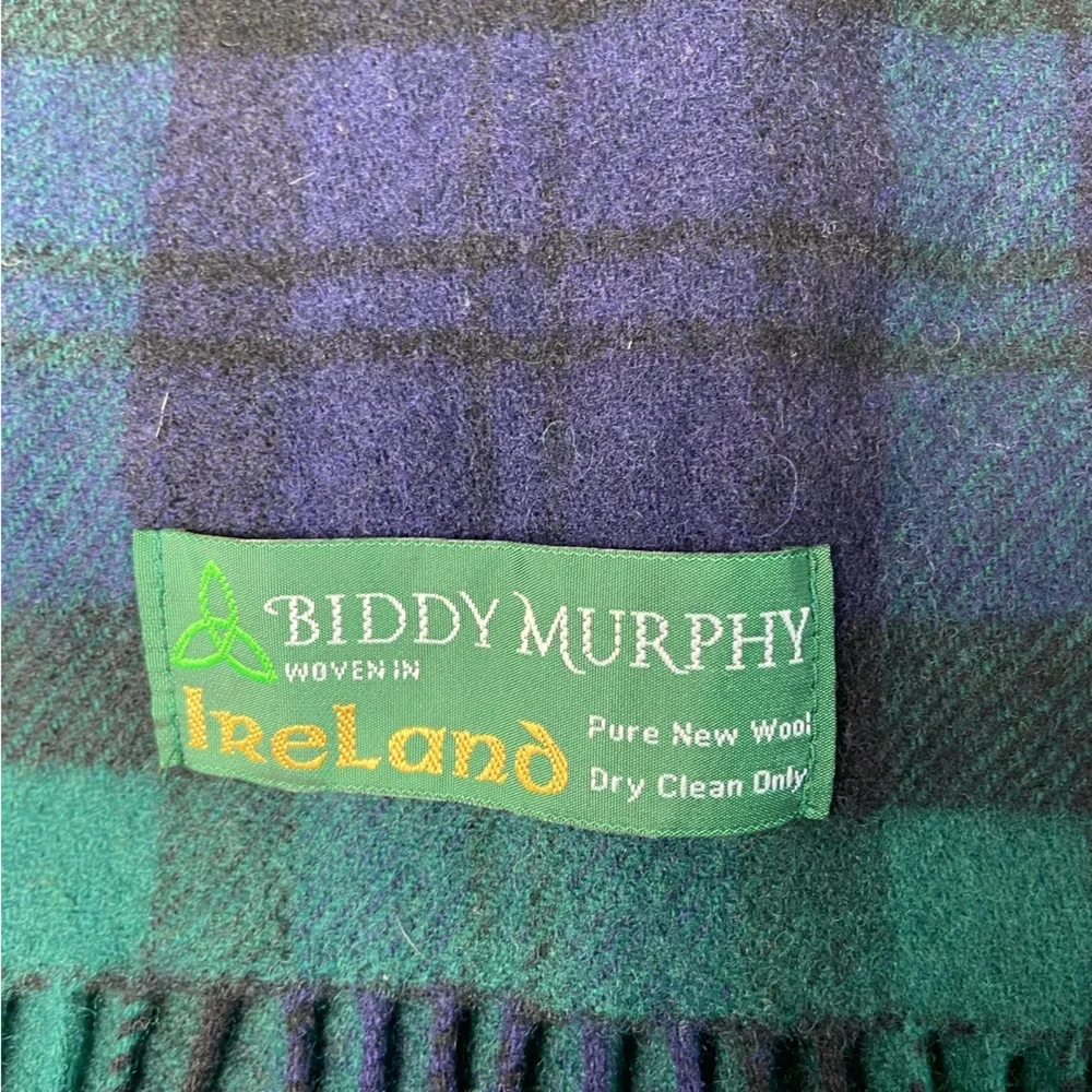 Biddy Murphy Green and Blue Plaid Wool Scarf